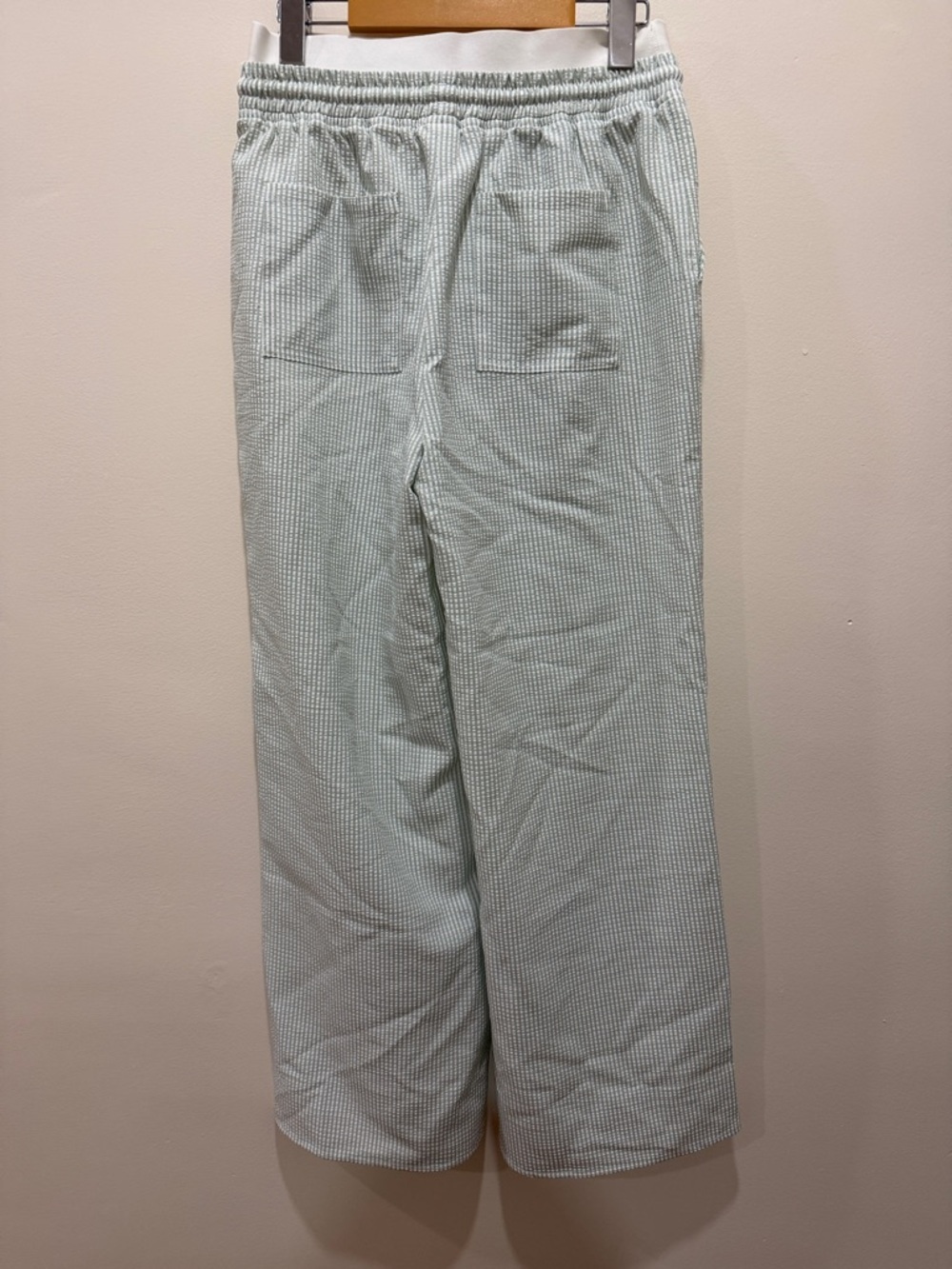 HALARA Mid Rise Double Layer Drawstring Mint Stripe Wide-Leg Ribbed Lounge Pants - Picture 7 of 12